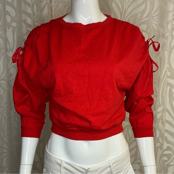 Kensie Orange Red Crop Top 3/4 Sleeve  XS - Picture 1 of 7
